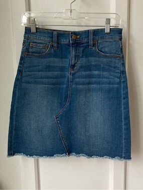 J.Crew | Classic Blue Wash Denim Mini Skirt with Frayed Hem